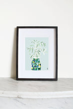 Load image into Gallery viewer, Vase and Leaves on Blue Art Print