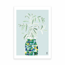 Load image into Gallery viewer, Vase and Leaves on Blue Art Print