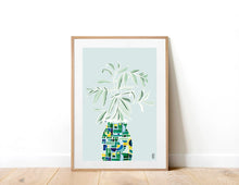 Load image into Gallery viewer, Vase and Leaves on Blue Art Print