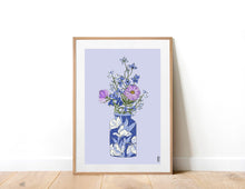 Load image into Gallery viewer, Delphinium Vase on Lilac Print