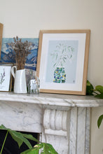 Load image into Gallery viewer, Vase and Leaves on Blue Art Print